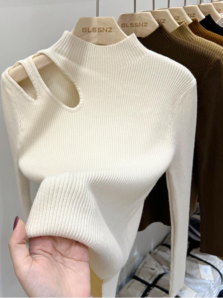 Embroidery Thread Yarn - 2026 سترة نسائية محبوكة برقبة عالية