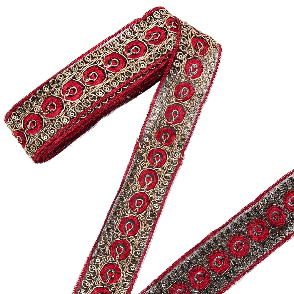 Embroidery Red - شريط مطرز أحمر بطول 10 ياردات