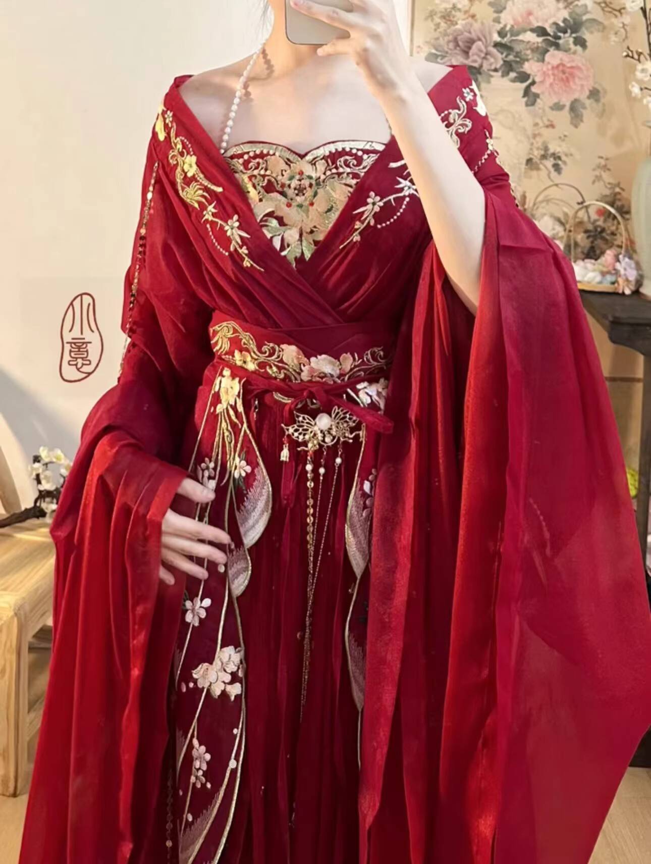 Embroidery Red - 2025 حار Guofeng آلهة الزهور الأحمر