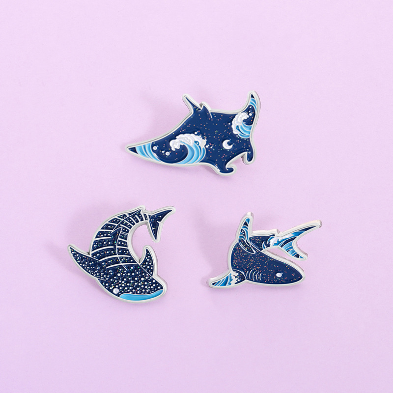 Embroidery Whale - دبابيس مينا بتصميمات كرتونية لحيوانات بحرية،