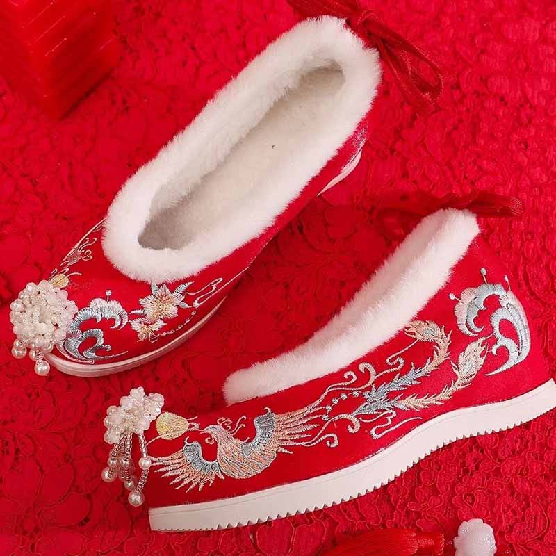 الشتاء Hanfu أحذية النساء الصي - مراجعة Embroidery Red وسعره