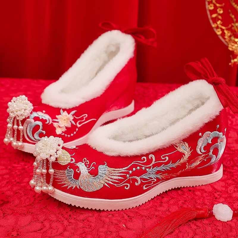 الشتاء Hanfu أحذية النساء الصي - مراجعة Embroidery Red وسعره