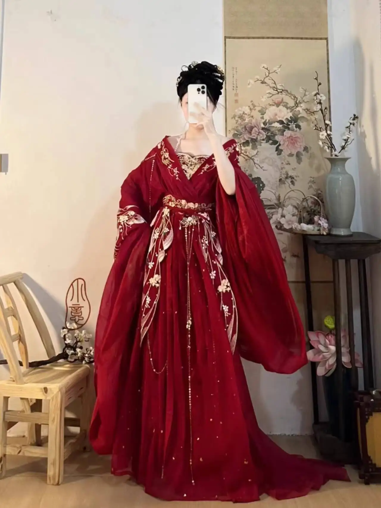 2025 حار Guofeng آلهة الزهور ا - مراجعة Embroidery Red وسعره