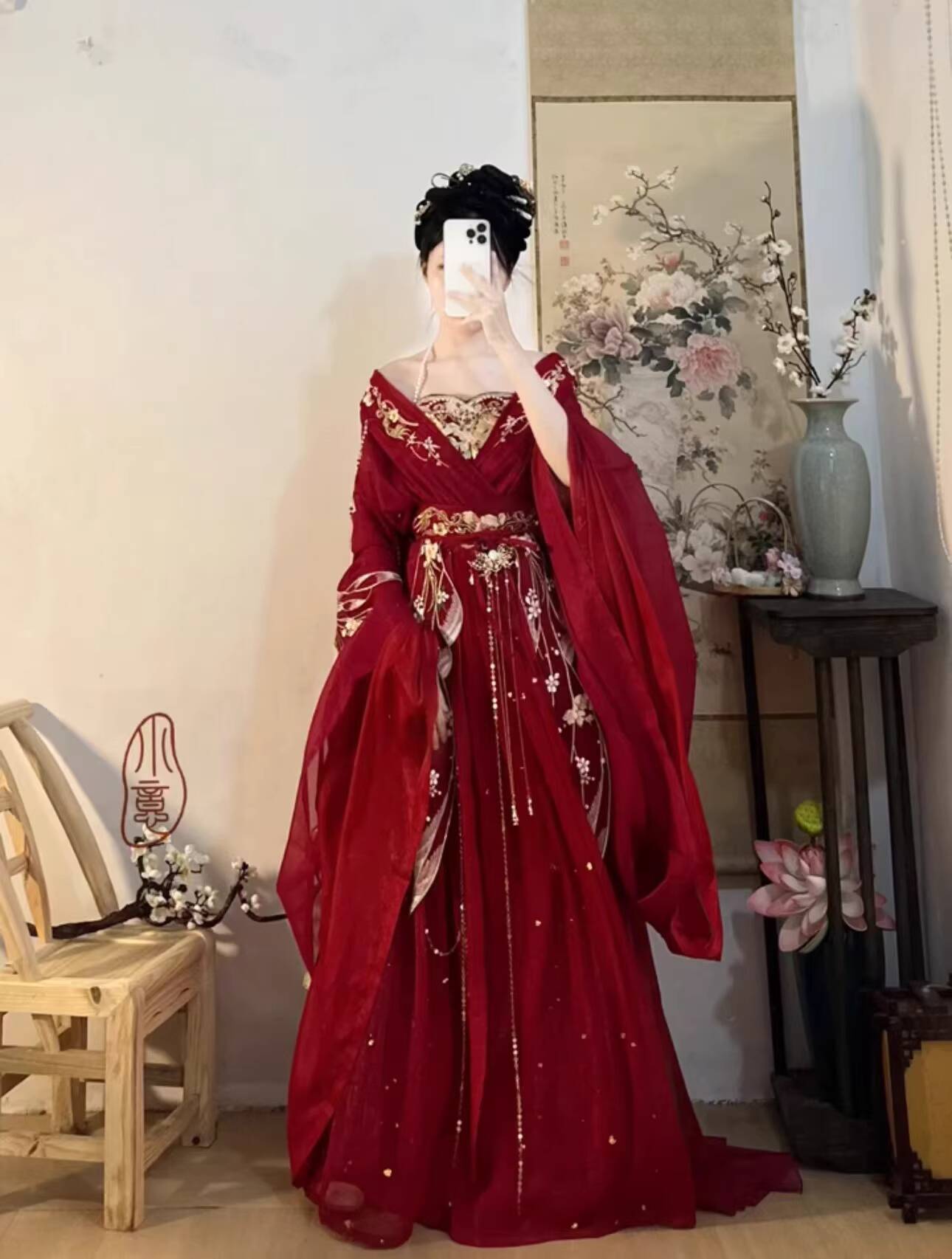 2025 حار Guofeng آلهة الزهور ا - مراجعة Embroidery Red وسعره