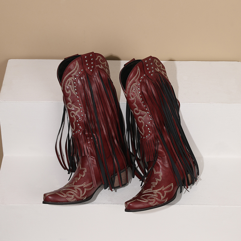 منتصف العجل أحذية للنساء ، مطر - مراجعة Embroidery Red وسعره